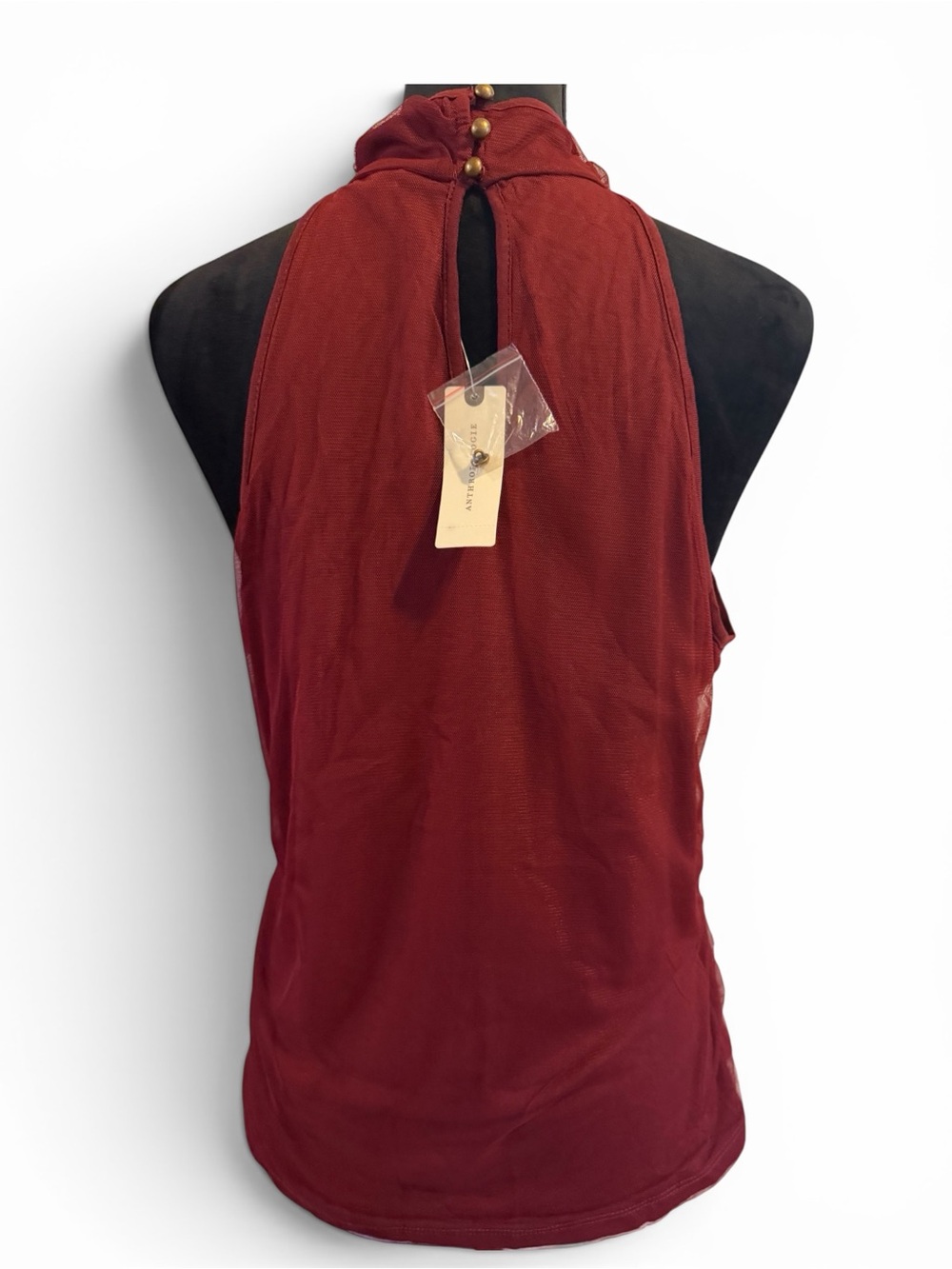 NWT Anthropologie Embroidered High-Neck Tank Top in Burgundy and Blush - Picture 3 of 9